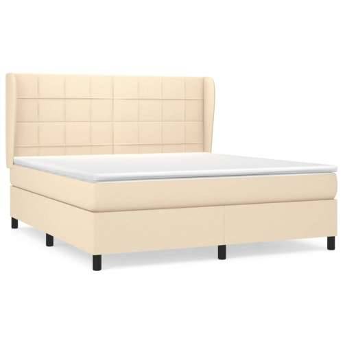 Krevet s oprugama i madracem krem 160x200 cm od tkanine - Krema 160 x 200 cm Blok s kvadratima Cijena