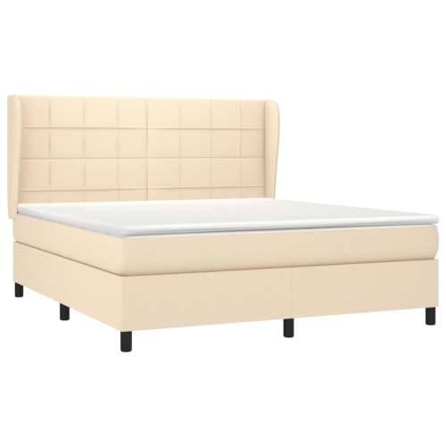 Krevet s oprugama i madracem krem 160x200 cm od tkanine - Krema 160 x 200 cm Blok s kvadratima Cijena