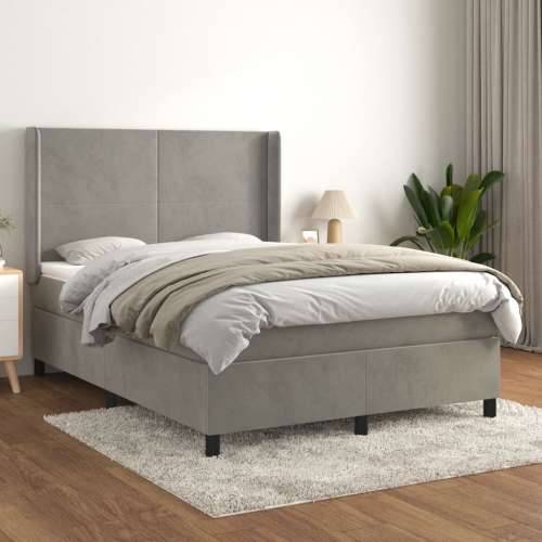 Krevet s oprugama i madracem svjetlosivi 140x190 cm baršunasti - Svjetlosiva 140 x 190 cm Gladak dizajn Cijena