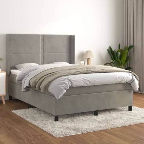 Krevet s oprugama i madracem svjetlosivi 140x190 cm baršunasti - Svjetlosiva 140 x 190 cm Obično s čavlima Cijena