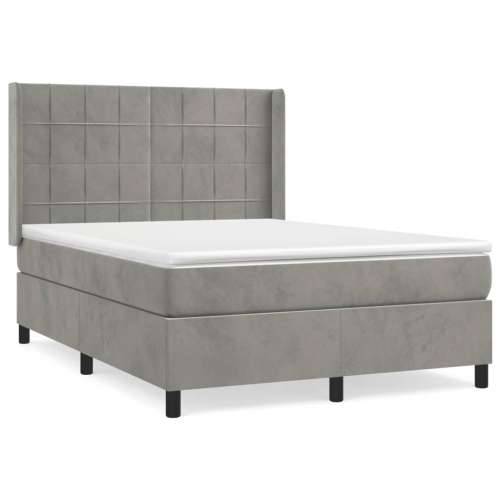 Krevet s oprugama i madracem svjetlosivi 140x190 cm baršunasti - Svjetlosiva 140 x 190 cm Blok s kvadratima Cijena