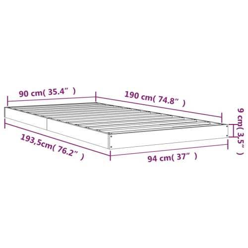 Okvir kreveta za jednu osobu 90 x 190 cm od masivne borovine Cijena