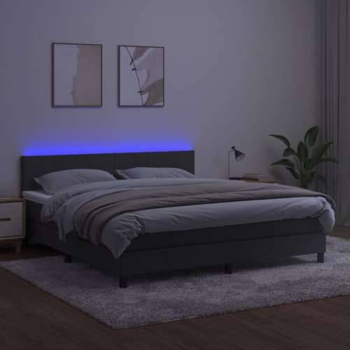 Krevet box spring s madracem LED tamnosivi 160x200 cm baršun - Tamno siva 160 x 200 cm Gladak dizajn Cijena