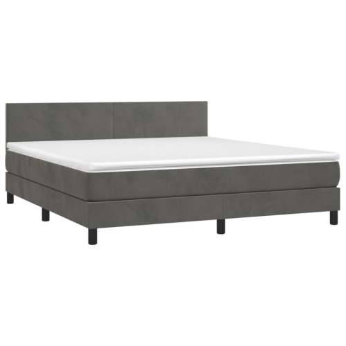 Krevet box spring s madracem LED tamnosivi 160x200 cm baršun - Tamno siva 160 x 200 cm Gladak dizajn Cijena