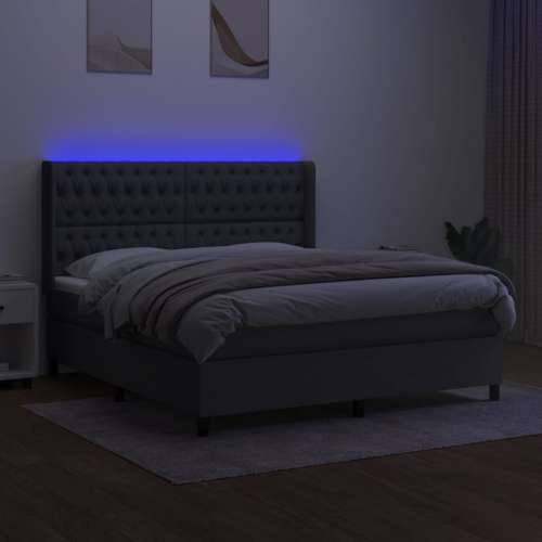 Krevet box spring s madracem LED tamnosivi 180x200 cm tkanina - Tamno siva 180 x 200 cm Dizajn s gumbima Cijena