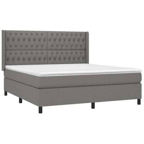 Krevet box spring s madracem LED tamnosivi 180x200 cm tkanina - Tamno siva 180 x 200 cm Dizajn s gumbima Cijena