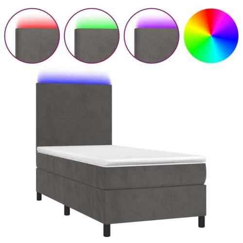 Krevet box spring s madracem LED tamnosivi 80 x 200 cm baršun - Tamno siva 80 x 200 cm Gladak dizajn Cijena