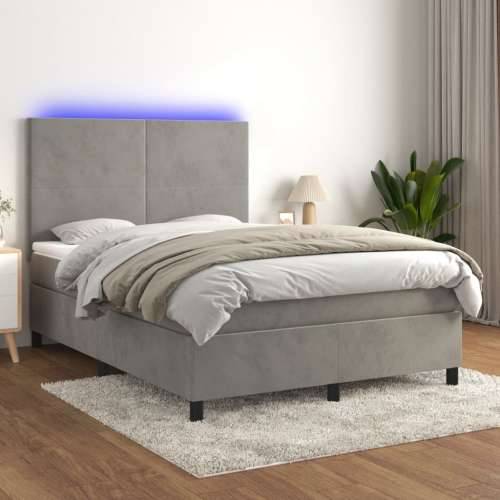 Krevet box spring s madracem LED svjetlosivi 140x190 cm baršun - Svjetlosiva 140 x 190 cm Gladak dizajn Cijena