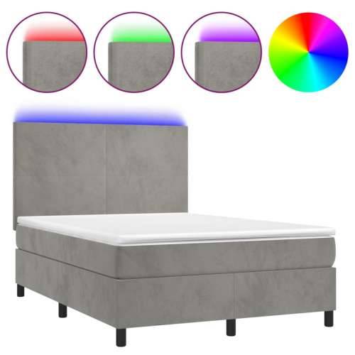 Krevet box spring s madracem LED svjetlosivi 140x190 cm baršun - Svjetlosiva 140 x 190 cm Gladak dizajn Cijena