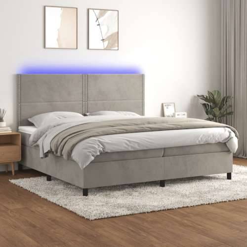 Krevet box spring s madracem LED svjetlosivi 200x200 cm baršun - Svjetlosiva 200 x 200 cm Obično s čavlima Cijena