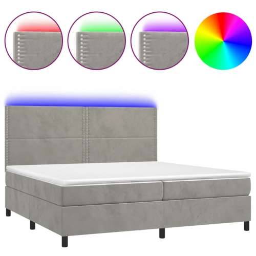 Krevet box spring s madracem LED svjetlosivi 200x200 cm baršun - Svjetlosiva 200 x 200 cm Obično s čavlima Cijena