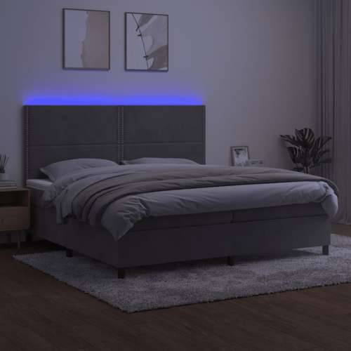 Krevet box spring s madracem LED svjetlosivi 200x200 cm baršun - Svjetlosiva 200 x 200 cm Obično s čavlima Cijena