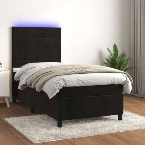 Krevet box spring s madracem LED crni 90x190 cm baršun - Crna 90 x 190 cm Blok s kvadratima Cijena