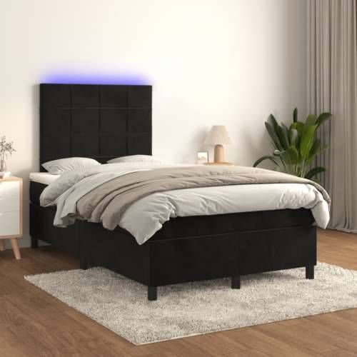 Krevet box spring s madracem LED crni 120 x 200 cm baršun - Crna 120 x 200 cm Blok s kvadratima Cijena
