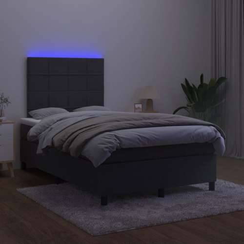 Krevet box spring s madracem LED crni 120 x 200 cm baršun - Crna 120 x 200 cm Blok s kvadratima Cijena