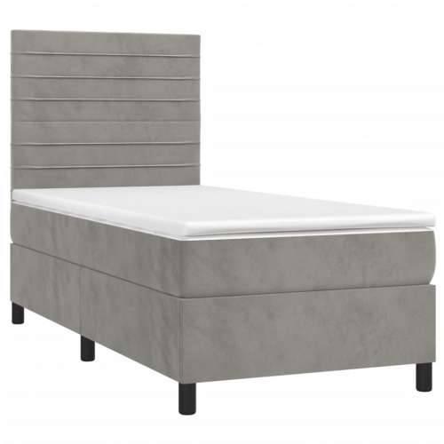 Krevet box spring s madracem LED svjetlosivi 100x200 cm baršun - Svjetlosiva 100 x 200 cm vodoravne pruge Cijena
