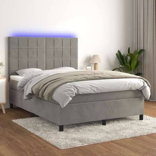 Krevet box spring s madracem LED svjetlosivi 140x190 cm baršun - Svjetlosiva 140 x 190 cm Blok s kvadratima Cijena