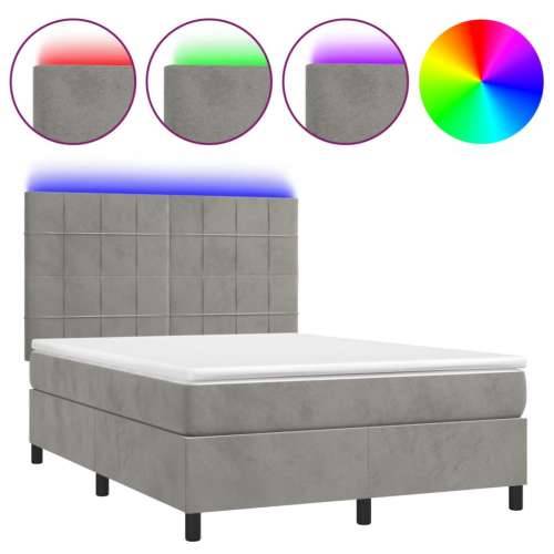Krevet box spring s madracem LED svjetlosivi 140x190 cm baršun - Svjetlosiva 140 x 190 cm Blok s kvadratima Cijena