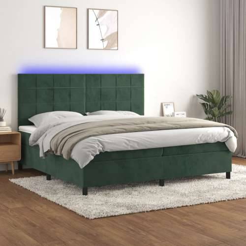 Krevet box spring s madracem LED tamnozeleni 200x200 cm baršun - Tamnozelena 200 x 200 cm Blok s kvadratima Cijena