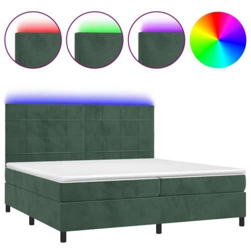 Krevet box spring s madracem LED tamnozeleni 200x200 cm baršun - Tamnozelena 200 x 200 cm Blok s kvadratima Cijena