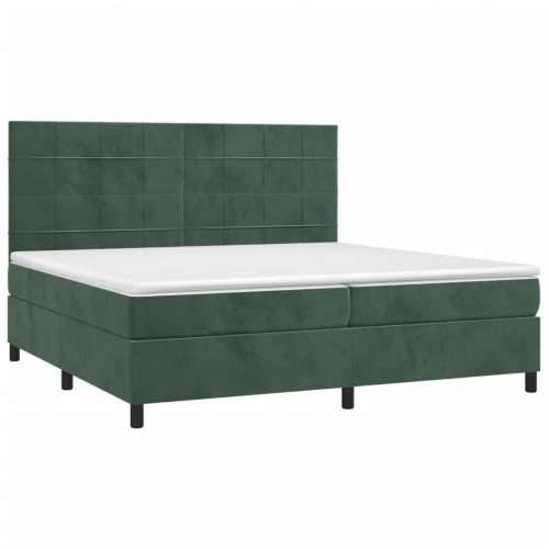 Krevet box spring s madracem LED tamnozeleni 200x200 cm baršun - Tamnozelena 200 x 200 cm Blok s kvadratima Cijena