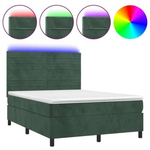 Krevet box spring s madracem LED tamnozeleni 140x190 cm baršun - Tamnozelena 140 x 190 cm vodoravne pruge Cijena