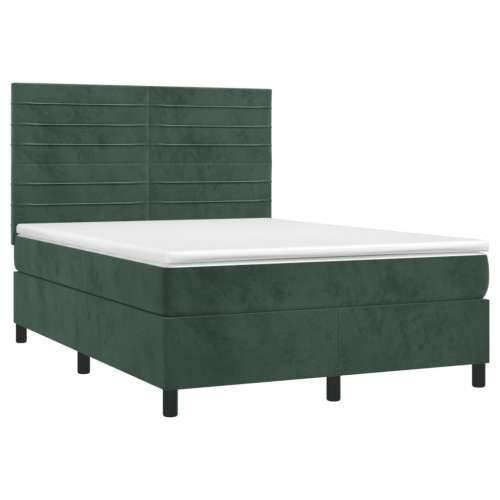 Krevet box spring s madracem LED tamnozeleni 140x190 cm baršun - Tamnozelena 140 x 190 cm vodoravne pruge Cijena