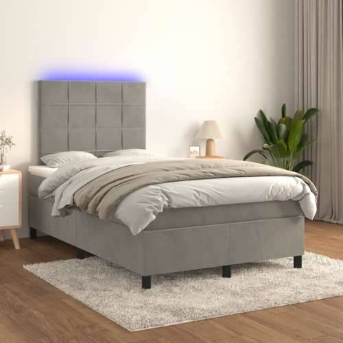 Krevet box spring s madracem LED svjetlosivi 120x200 cm baršun - Svjetlosiva 120 x 200 cm Blok s kvadratima Cijena