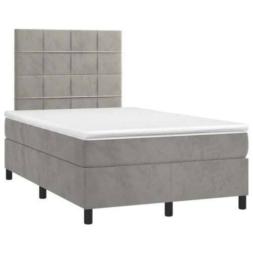 Krevet box spring s madracem LED svjetlosivi 120x200 cm baršun - Svjetlosiva 120 x 200 cm Blok s kvadratima Cijena