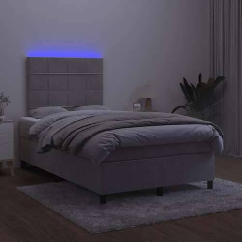 Krevet box spring s madracem LED svjetlosivi 120x200 cm baršun - Svjetlosiva 120 x 200 cm Blok s kvadratima Cijena
