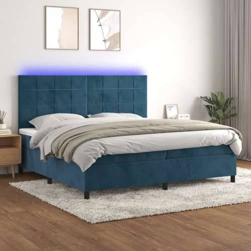 Krevet box spring s madracem LED tamnoplavi 200x200 cm baršun - Tamno plava 200 x 200 cm Blok s kvadratima Cijena