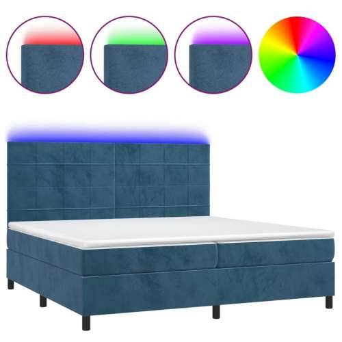 Krevet box spring s madracem LED tamnoplavi 200x200 cm baršun - Tamno plava 200 x 200 cm Blok s kvadratima Cijena