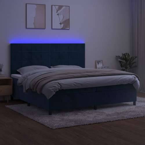 Krevet box spring s madracem LED tamnoplavi 200x200 cm baršun - Tamno plava 200 x 200 cm Blok s kvadratima Cijena