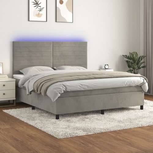 Krevet box spring s madracem LED svjetlosivi 160x200 cm baršun - Svjetlosiva 160 x 200 cm vodoravne pruge Cijena