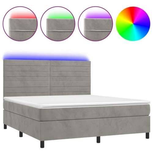 Krevet box spring s madracem LED svjetlosivi 160x200 cm baršun - Svjetlosiva 160 x 200 cm vodoravne pruge Cijena