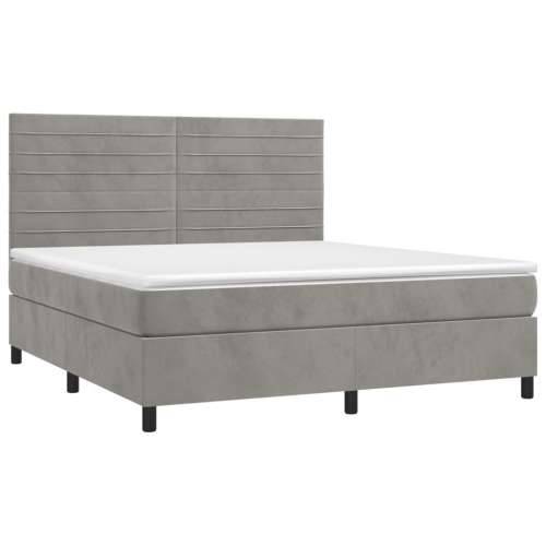 Krevet box spring s madracem LED svjetlosivi 160x200 cm baršun - Svjetlosiva 160 x 200 cm vodoravne pruge Cijena