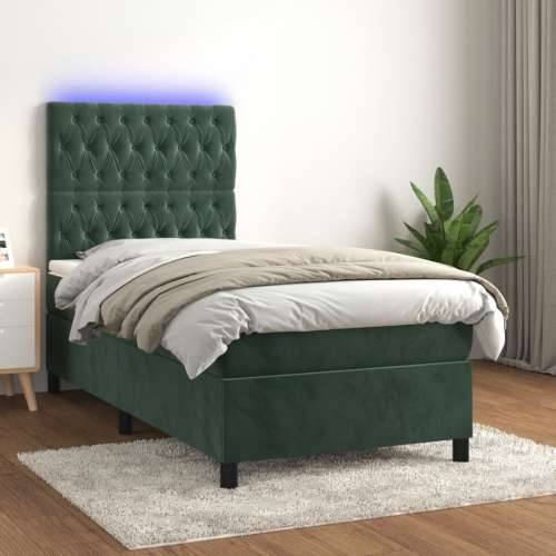 Krevet box spring s madracem LED tamnozeleni 90x200 cm baršun - Tamnozelena 90 x 200 cm Dizajn s gumbima Cijena