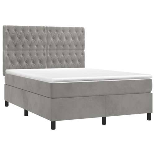 Krevet box spring s madracem LED svjetlosivi 140x200 cm baršun - Svjetlosiva 140 x 200 cm Dizajn s gumbima Cijena