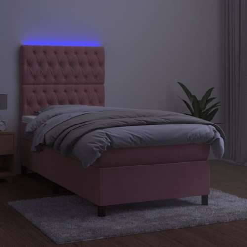 Krevet box spring s madracem LED ružičasti 100x200cm baršunasti - Ružičasta 100 x 200 cm Dizajn s gumbima Cijena