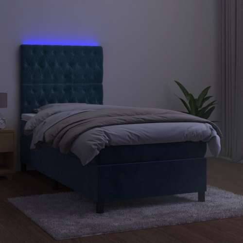 Krevet box spring s madracem LED tamnoplavi 100x200 cm baršun - Tamno plava 100 x 200 cm Dizajn s gumbima Cijena