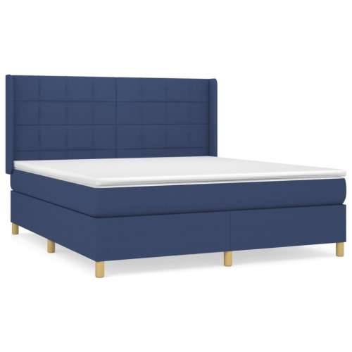 Krevet s oprugama i madracem plavi 160x200 cm od tkanine - Plava 160 x 200 cm Blok s kvadratima Cijena