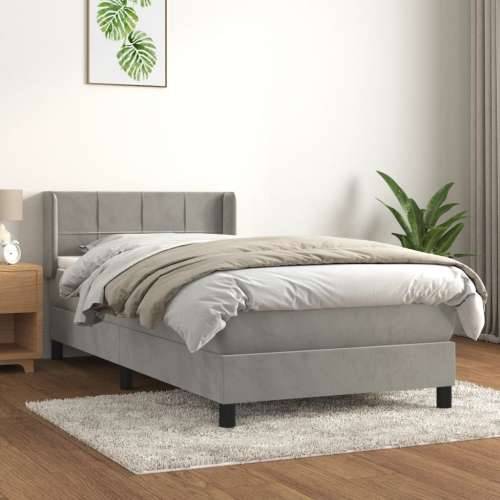 Box spring krevet s madracem svjetlosivi 100x200 cm baršunasti - Svjetlosiva 100 x 200 cm Blok s kvadratima Cijena
