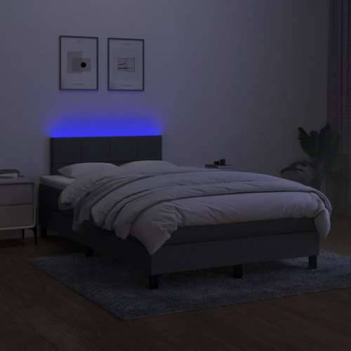 Krevet box spring s madracem LED tamnosivi 120 x 200 cm tkanina - Tamno siva 120 x 200 cm Blok s kvadratima Cijena