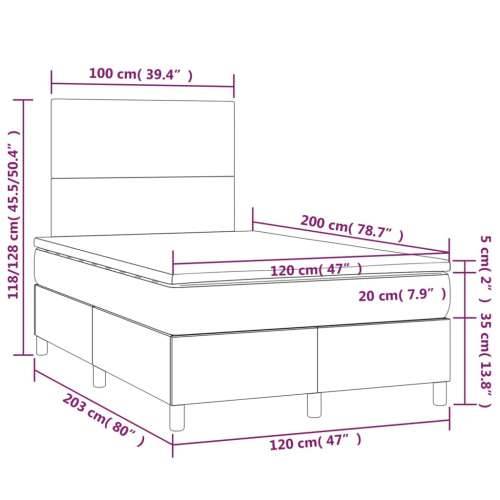 Krevet box spring s madracem LED svjetlosivi 120x200 cm tkanina Cijena