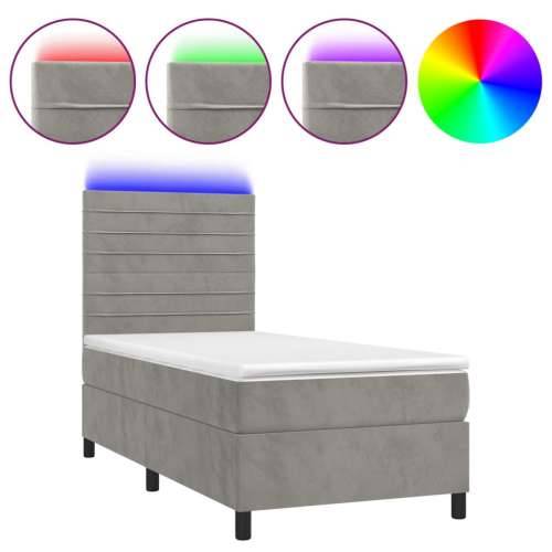 Krevet box spring s madracem LED svjetlosivi 80x200 cm baršun - Svjetlosiva 80 x 200 cm vodoravne pruge Cijena