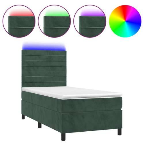 Krevet box spring s madracem LED tamnozeleni 100x200 cm baršun - Tamnozelena 100 x 200 cm vodoravne pruge Cijena