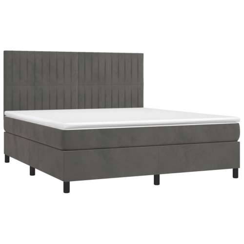 Krevet box spring s madracem LED tamnosivi 160x200 cm baršun - Tamno siva 160 x 200 cm Okomite pruge Cijena