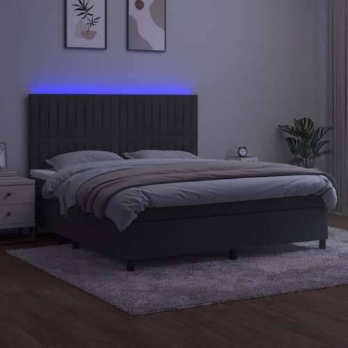 Krevet box spring s madracem LED tamnosivi 160x200 cm baršun - Tamno siva 160 x 200 cm Okomite pruge Cijena