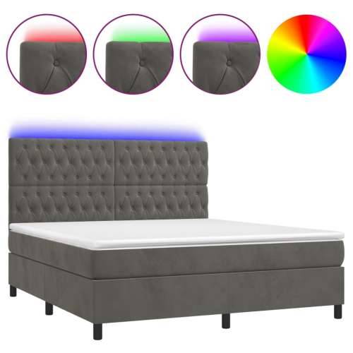 Krevet box spring s madracem LED tamnosivi 180x200 cm baršun - Tamno siva 180 x 200 cm Dizajn s gumbima Cijena