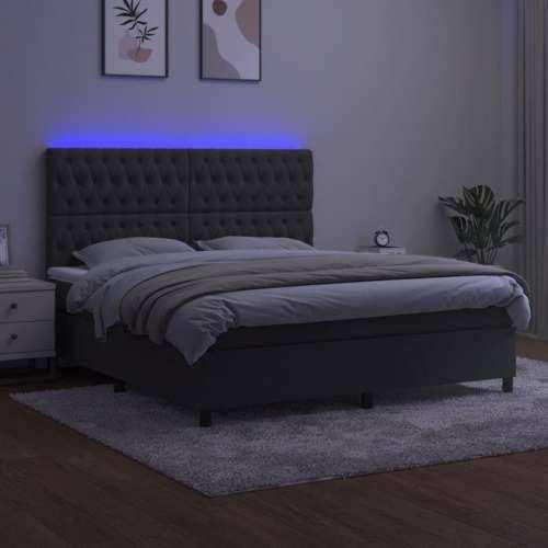Krevet box spring s madracem LED tamnosivi 180x200 cm baršun - Tamno siva 180 x 200 cm Dizajn s gumbima Cijena